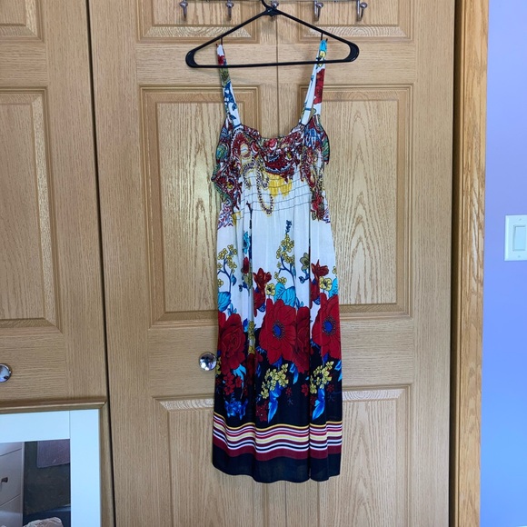 Dresses & Skirts - Floral Maxi Dress with Red and Blue Accents